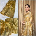 Indian Banarasi Tissue Silk Saree Golden Zari Woven Designer Wedding Party Sari