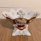 European Design Porcelain Decorative Bowl With Pedestal And Gold Trims Burgundy