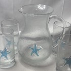 Lenox Starfish Bubble Glass Hand Blown Pitcher And Tumbler Set Heavy Thick Rare
