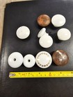 Vtg 10 White Porcelain   Wood Knobs Cabinet Drawer Pulls Varies Sizes 