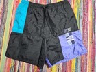 Vintage Umbro Colorblock Nylon Shorts Youth Medium 90s Usa Black Aqua Free Ship 