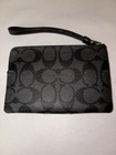 Coach Corner Zip Wristlet Signature Canvas Black Gray