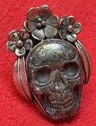 Tantric Buddhist Carved Pyrite Skull Of Impermanence Ring   Nepal