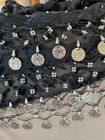 Belly Dance 3 Rows Of Silver Coins Belt Hip Scarf Sheer Black With Velvet Patter