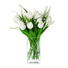White Artificial Real Touch Tulip And Star Grass In Glass Vase With Faux Water