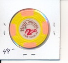  2 50 Casino Chip - High Sierra Lake Tahoe Nv 1988 H c  n5164 Obs Closed 1990