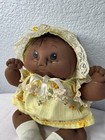 Vintage Handmade Cloth Baby Doll Black Americana Yellow Dress Signed Cu