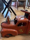 Vintage Pressed Steel Ride-on Fire Truck W  Bell  Steering Wheel   Seat