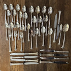 Oneida Floral Queen Silverplate Spoons Forks Knives Serving Tarnished Lot Of 39