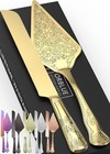 Elegant Wedding Cake Knife And Server Set - Premium Engraved Cutting Tools  Gold