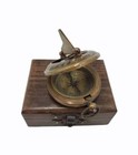 Brass Sundial Compass With Wooden Box -pocket Sundial Compass 