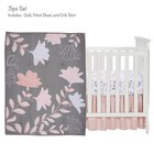 Lambs   Ivy Petals Gray pink Sateen Cotton Floral 3-piece Baby Crib Bedding Set