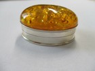 Sterling Silver Pill Box Yellow Umber Resin On Top  Solid 925 Silver Oval Shape
