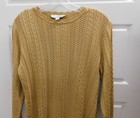 St John Collection Gold Metallic Knit Cable Knit Long Sleeve Sweater Sz S