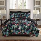 7 Piece Bed In A Bag Floral Comforter Set  Botanical Flowers Queen Black Floral