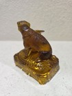 Vintage Belmont Glass Amber Glass Pug Dog With Top Hat Toothpick Holder Figurine