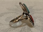 Vintage Sterling Silver Southwestern Style Navajo Turquoise   Coral Ring Size 8