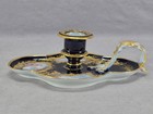 Antique Sevres Style Hand Painted Watteau Scenes Cobalt Raised Gold Chamberstick