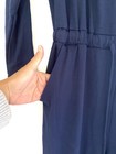 Women s Long Sleeve Elastic Tie Waist Tapered Long Pants Jumpsuit  Navy  S