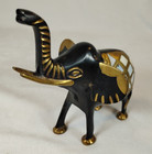 Vintage Brass Elephant Black   Gold Lucky With Mother Of Pearl Inlay Figurine 5 