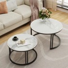 Glossy Round Nesting Coffee Table Set 2 Scratch Resistant Marble Side End Tables