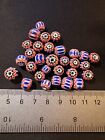 30 Vintage Chevron Glass Beads -  b1033  Blue Red 6mm