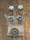 Native American Sterling Silver Navajo Handmade Oldlook Turquoise Earrings