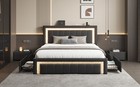Queen Size Bed Frame With Upholstered Led Headboard   4 Storage Drawer  Charging