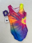 New Gk Elite Leotard Gymnastics Rainbow Tie Dye Ombre Bright   Scrunchi Size  Cm