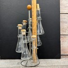 Vintage Italian 6 Bottle Glass Cruet Beaker Set W  Metal Carousel Made In Italy