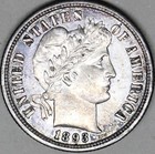 1893 S Barber Dime With Beautiful Toning And A Repunched Mint Mark In Au bu