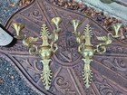 Antique Pair Brass Swan Figural Wall Candle Holder Sconces