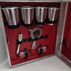 Vintage Portable Travel Bar   Accessories W faux Woodgrain Hard Case  no Key 