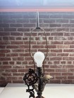 Antique Hand Painted Roses Porcelain Table Lamp With Brass Base 