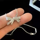 Pretty 2ct Lab Created Diamond Ribbon Bow Pendant 14k White Gold Plated 18 chain