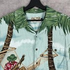 Tori Richard Shirt Mens Large Blue Green Beach Cat Hawaiian Aloha Rayon Hawaii