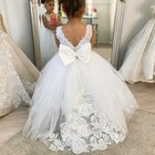 White Lace Child Flower Girl Dress Appliques Princess Length For Wedding Party