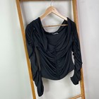By Johnny Blouse Top Womens 12 Black Ruched Cowl Neck Long Sleeve Casual Stretch