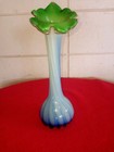 Vintage Jack In The Pulpit Vase Blue Green Art Glass Stretch Ribbed 13   