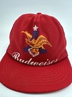 Vintage Budweiser Hat Cap Snap Back Trucker Mesh Red Beer Logo Made In Usa