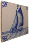 Late 19th-early 20th C Dutch Delft Antique Hnd Dec Blue wht Cer Tile Masted Ship