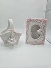 Vintage Baby Keepsake Basket And Picture Frame Pink White Nursery Decor Set