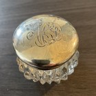 Vintage Monogrammed Sterling Silver Top Cut Glass Vanity Powder Jar  code 5rmx 