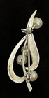 Vintage Sterling Silver Pearl Leaf Design Pin Brooch Stamped Sterling