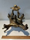 Pair Antique Cast Bronze Extreme Art Nouveau Light Fixtures Cherubs Dolphins