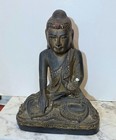 Beautiful Large Vintage Thai Painted Carved Wood Statue Of A Seated Buddha