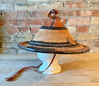 Hand Woven West African Fulani Straw   Leather Conical Hat