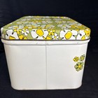 Vintage Tin metal Box Floral Green   Yellow Flowers- Rustic 70   s Decor