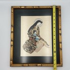 Vtg Japanese Kimono Fabric Textile Collage Madonna   Child Wall Art Bamboo Frame