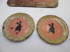 Vtg The Ohio Art Co Childs Tin Toy Tea Set  5 Pieces Boy   Girl Silhouettes